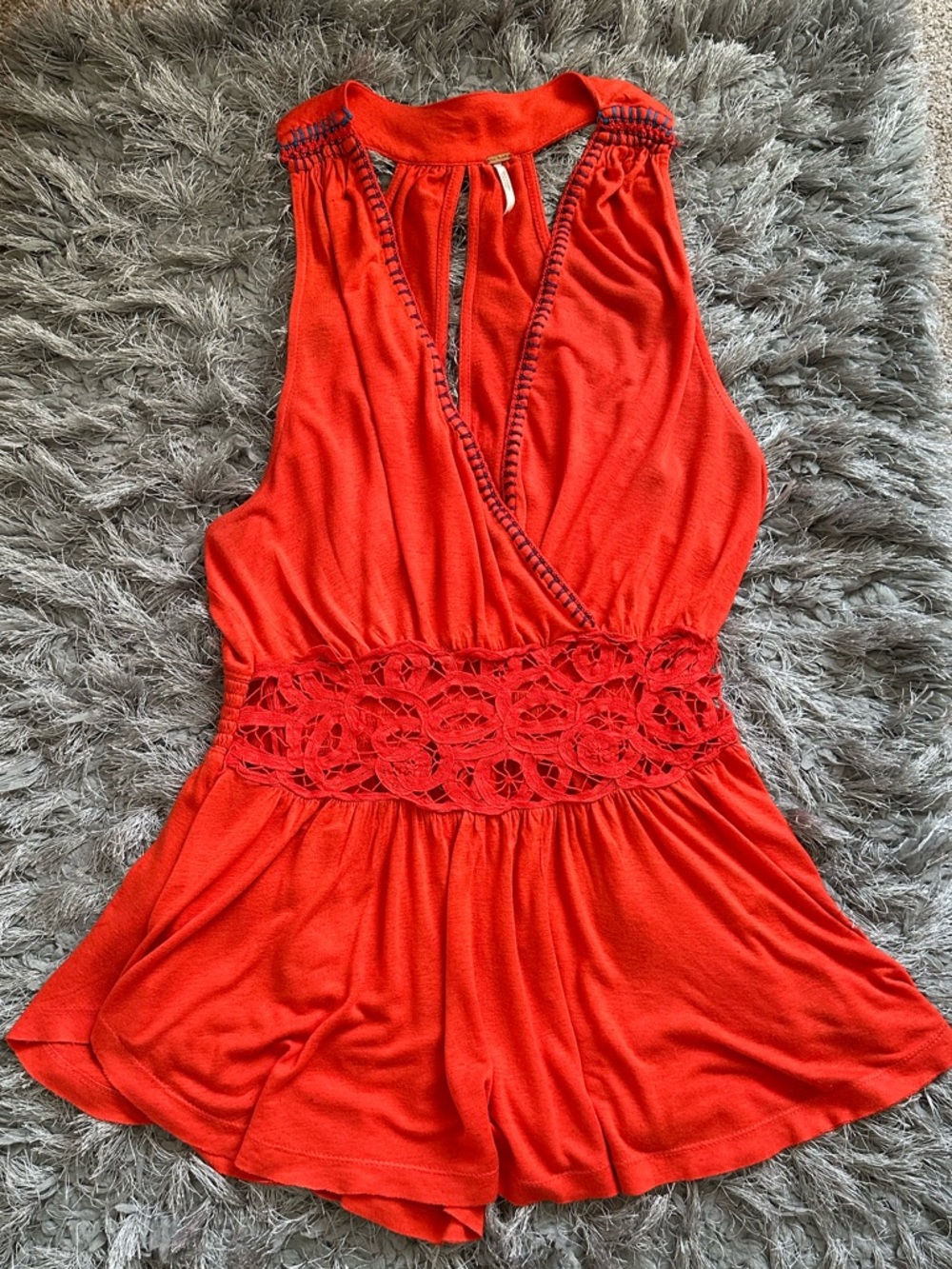 Free People Burnt Orange Crochet-Waist Tank Top - Picture 3 of 5